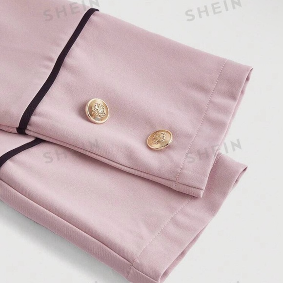 Pink Contrast Trim Retro Preppy Style Women Fall Blazer. NWOT - Picture 3 of 5